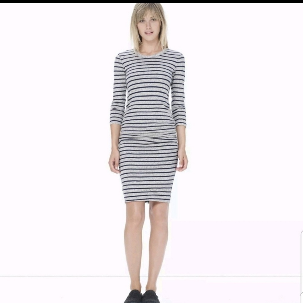James Perse Navy Striped Ruched Dress Size 1
